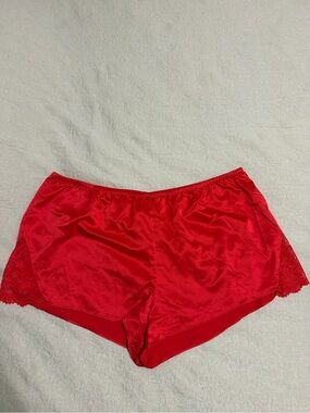 Red Satin Lace-Trim Sleep Shorts - Women Intimates